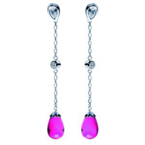 Pendientes Mulema Plata y cristal de roca rubí